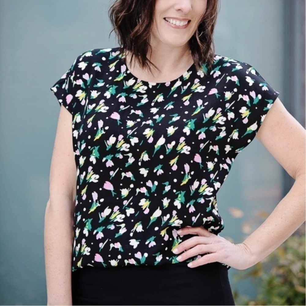 HALOGEN By Nordstroms Women’s Black Multicolored Floral Blouse Size Petite XS
